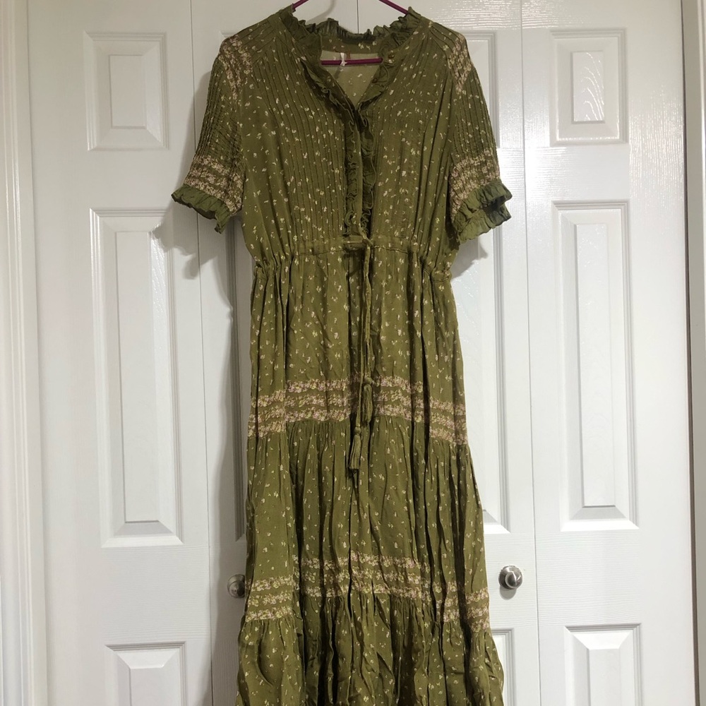 Free People Tiers of Joy Green Floral Maxi Dress